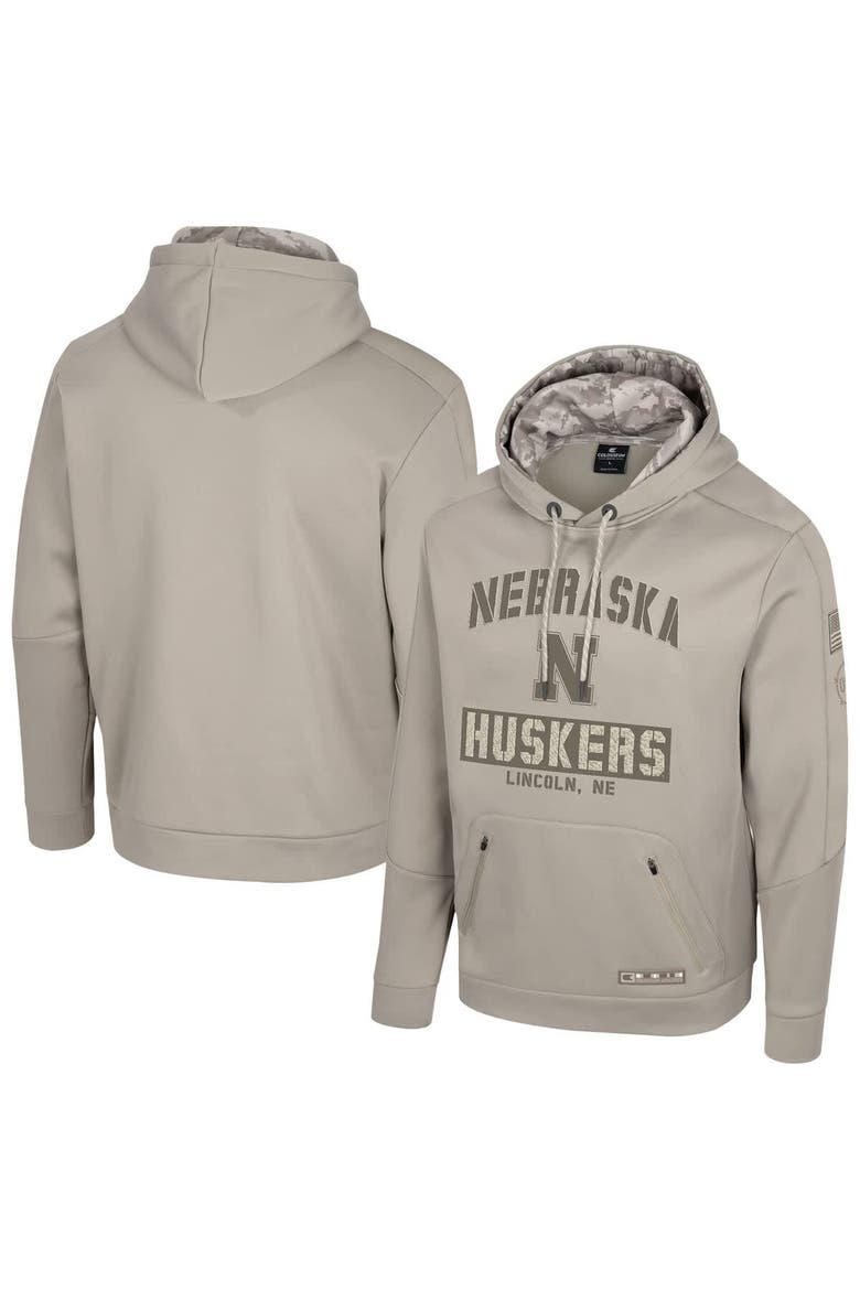 Men's Colosseum Oatmeal Nebraska Huskers Big & Tall Operation Hat Trick Battalion Hoodie Sweatshirt, Main, color, Oatmeal