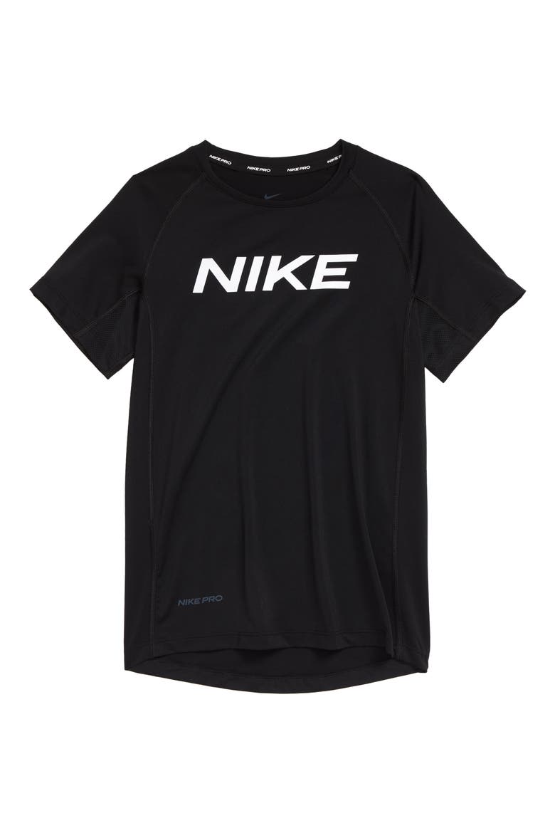 Kids' Dri-FIT Training T-Shirt, Main, color, BLACK/ WHITE