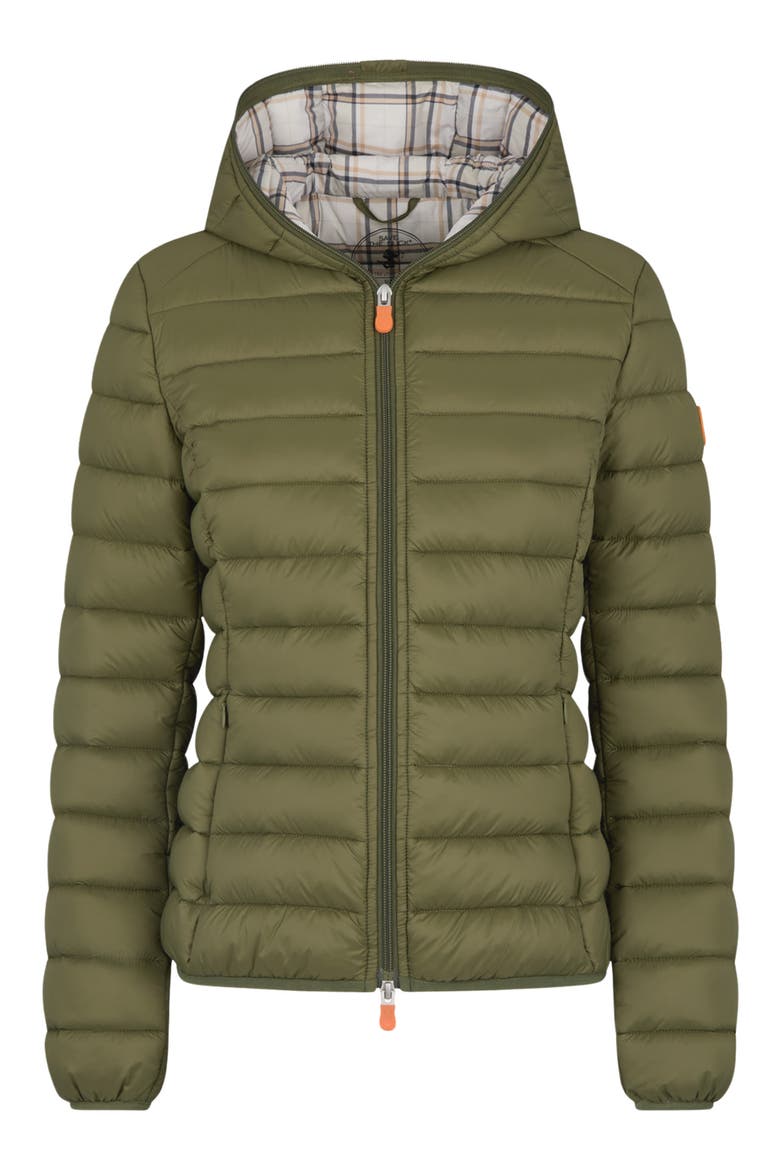 Demi Water Repellent Recycled Nylon Puffer Jacket, Alternate, color, DUSTY OLIVE GLEN TARTAN BEIGE