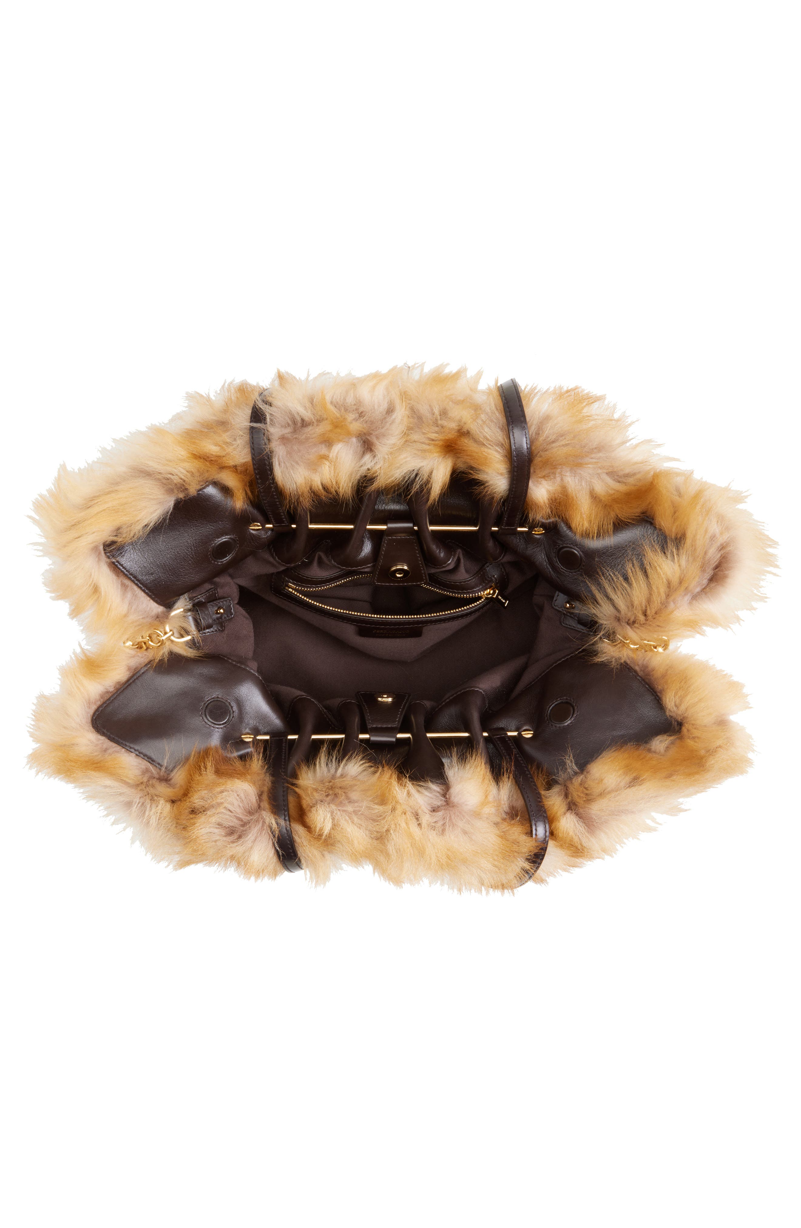 FERRAGAMO Medium Gancio Piercing Soft Leather & Genuine Shearling Shoulder Bag, Alternate, color, Naturale