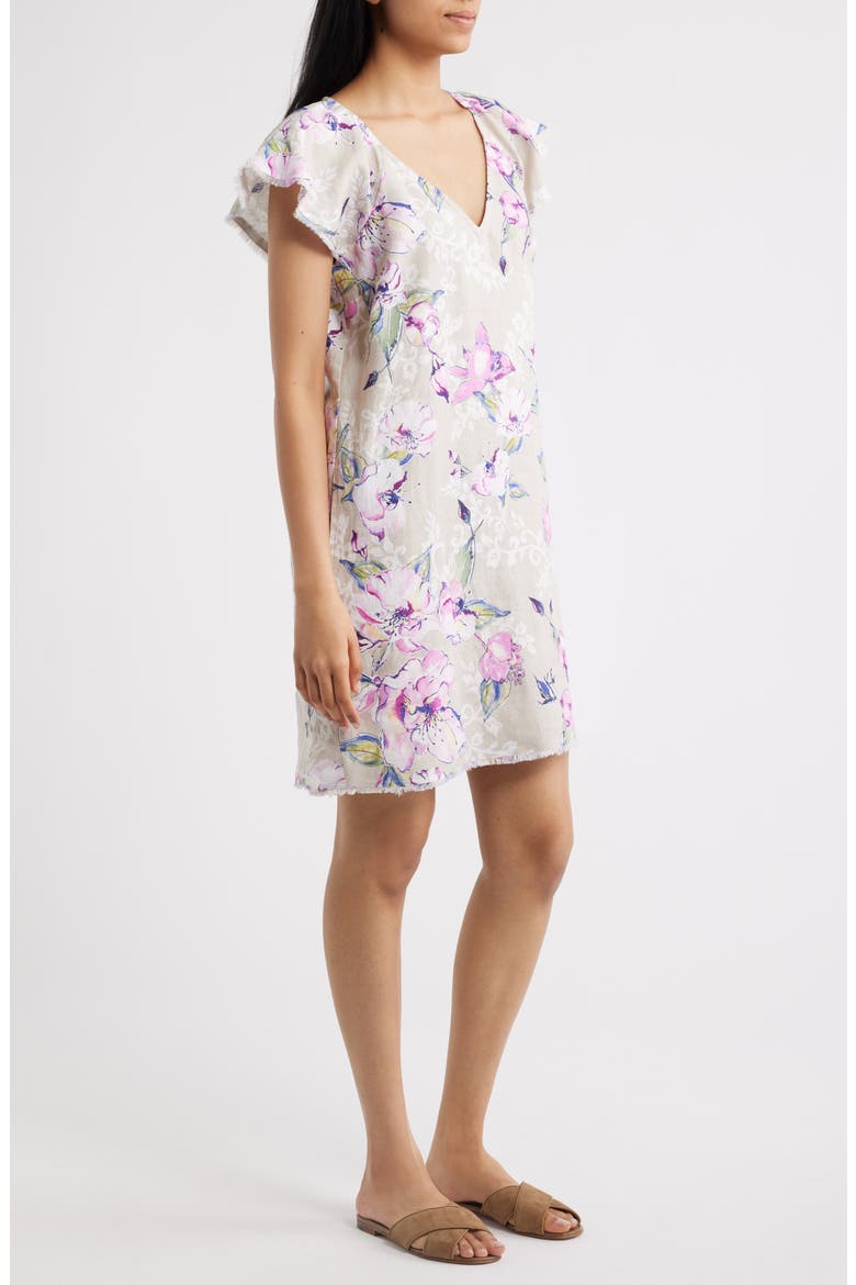 Floral Gardens Flutter Sleeve Linen Minidress, Alternate, color, PURE KHAKI