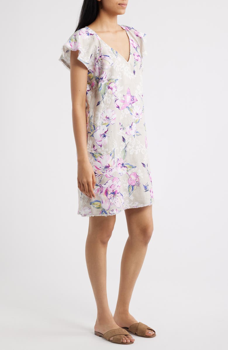 Tommy Bahama Floral Gardens Flutter Sleeve Linen Minidress, Alternate, color, Pure Khaki