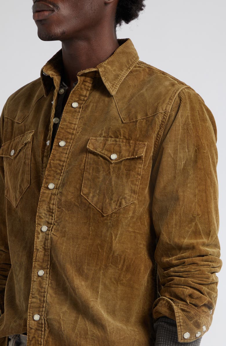 Double RL Buffalo West Slim Fit Corduroy Western Snap-Up Shirt, Alternate, color, Tan