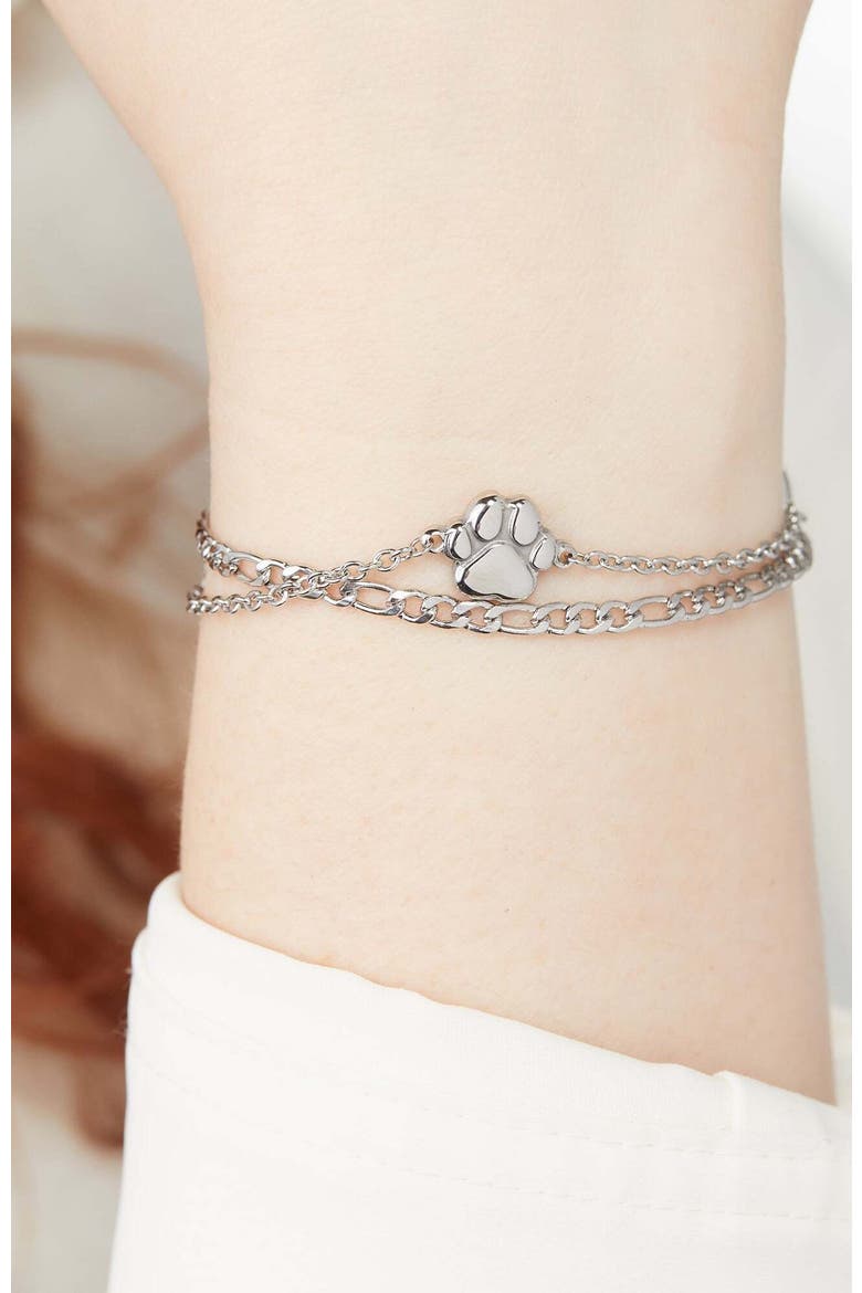 Paw Stranded Bracelet Set, Alternate, color, Silver