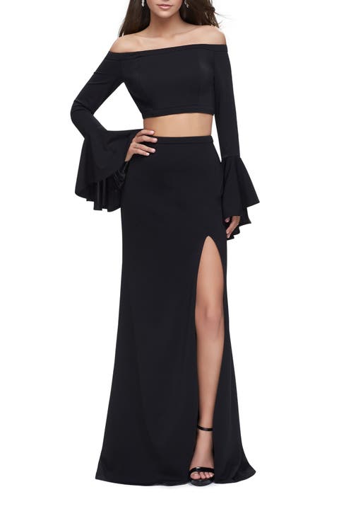 Off the Shoulder Two Piece Dress with Flared Sleeves