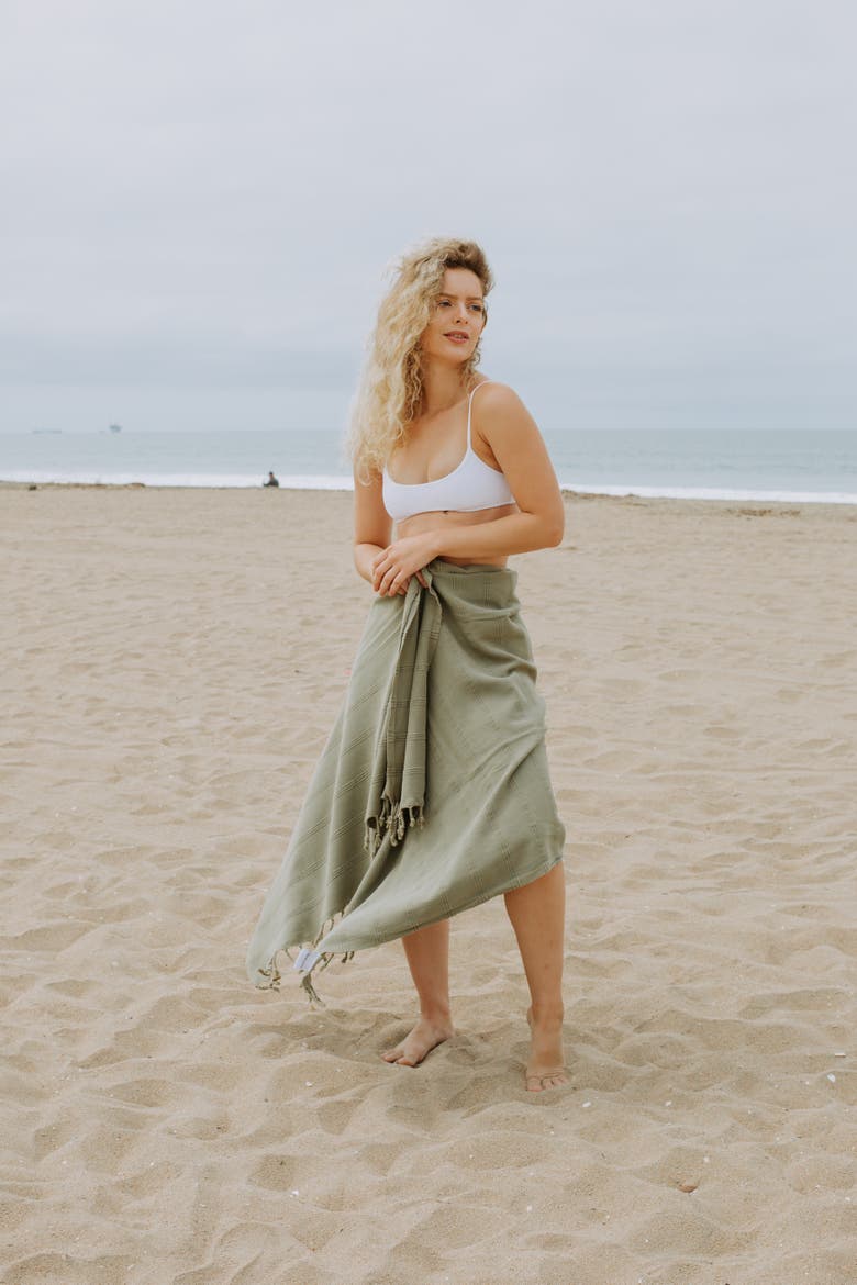Stonewashed Organic Cotton Turkish Towel, Alternate, color, Khaki Green