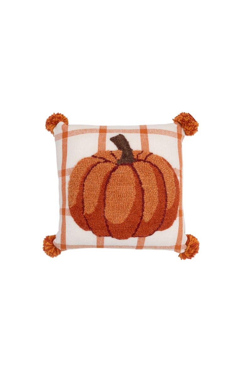 Harvest Pumpkin Hooked Throw Pillow 12" x 12", Main, color, Orange