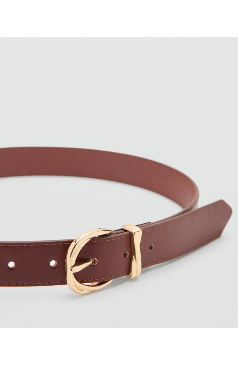 MANGO Oval Buckle Faux Leather Belt, Alternate, color, Brown