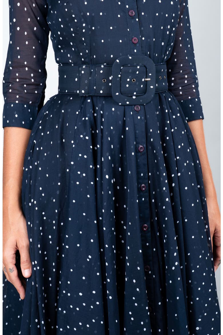 Mini Dots A-Line Belted Shirtdress, Alternate, color, Navy