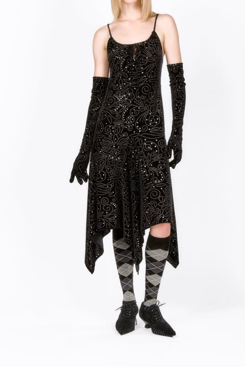 Anna Sui Bugle Bead Sequins Long Gloves In Black Multi