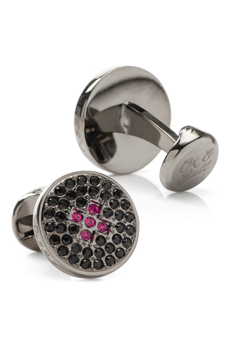 Crystal Button Cuff Links, Alternate, color, BLACK
