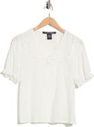 Forgotten Grace Eyelet Button Front Top with Ruffled Collar