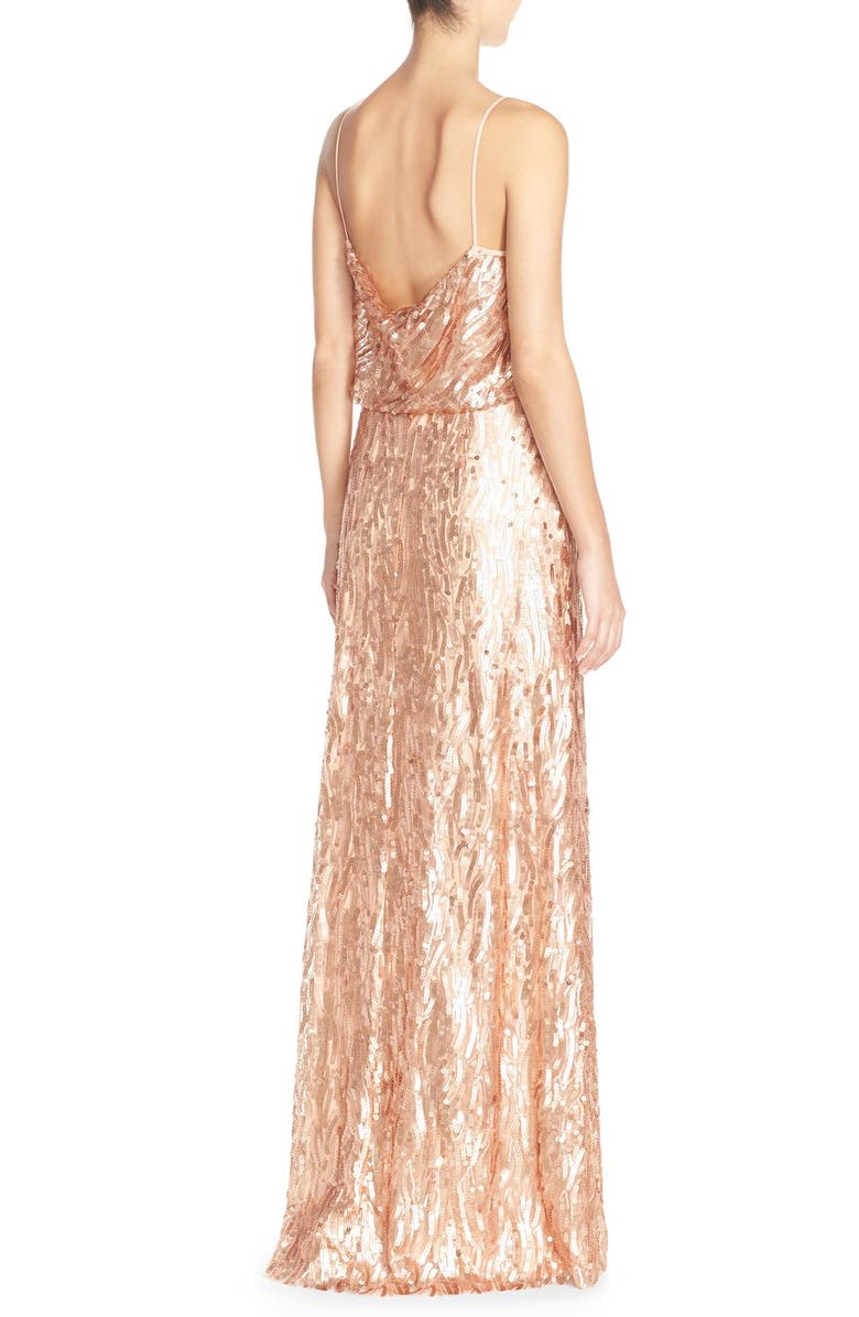 Donna Morgan 'Courtney' Spaghetti Strap Sequin Blouson Gown, Alternate, color, 