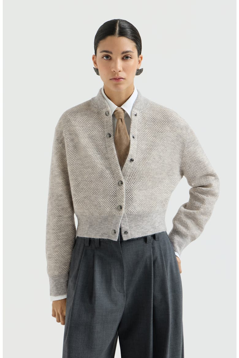 Sparkling mohair double-knit net cardigan, Main, color, Light Grey