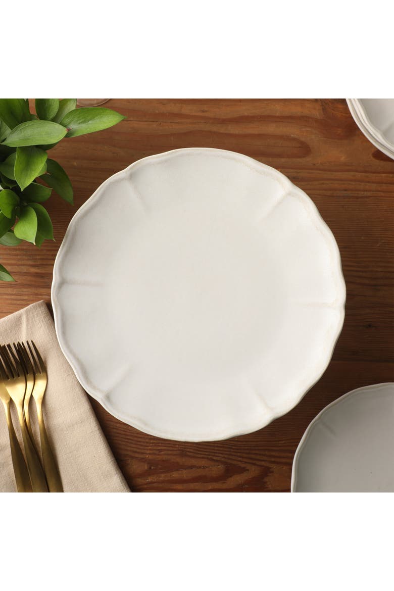 Vista Rossio Ceramic Cake Stand with Scalloped Rim, Alternate, color, White