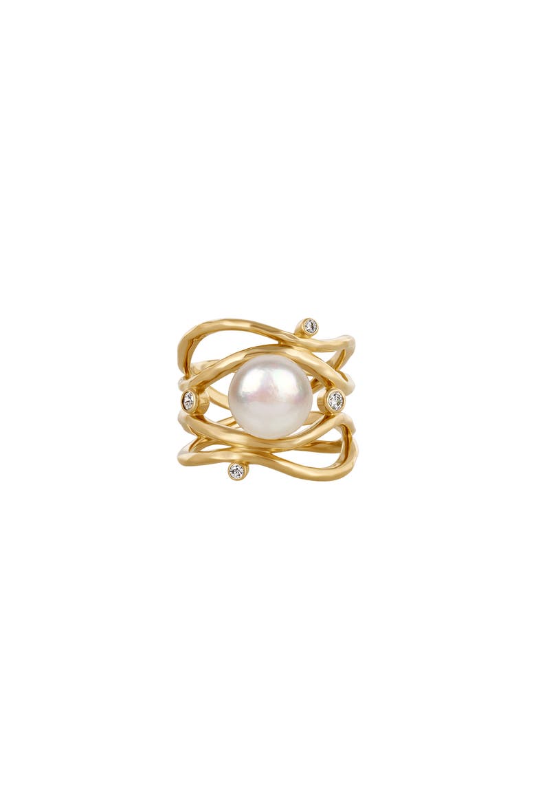 Pearl Gold Plated Women's Statement Ring - Mystic Beauty, Main, color, Gold/White