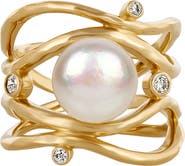 Karma and Luck Pearl Gold Plated Women's Statement Ring - Mystic Beauty