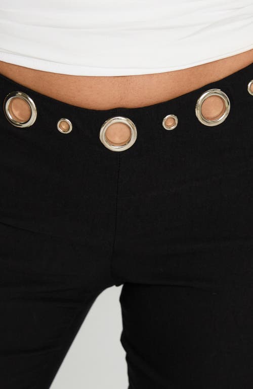 Princess Polly True Grit Grommet Trim Flare Pants In Black