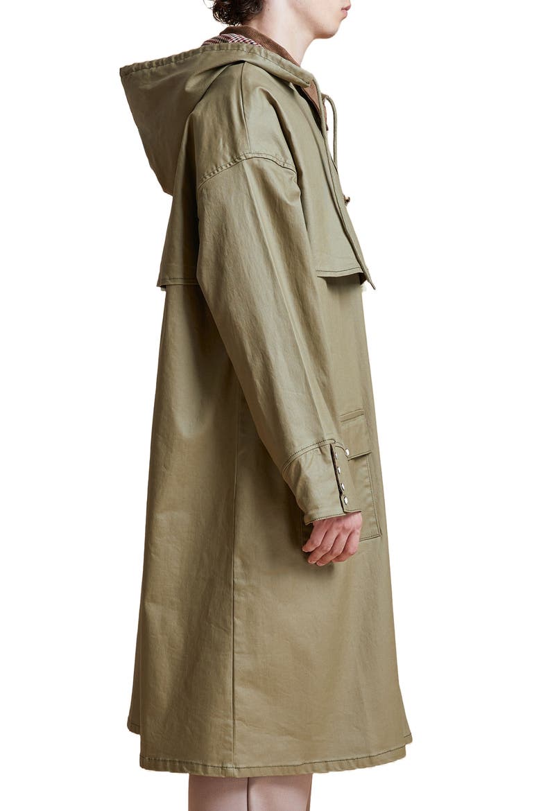 Hooded Water Resistant Waxed Cotton Blend Coat, Alternate, color, OLIVE