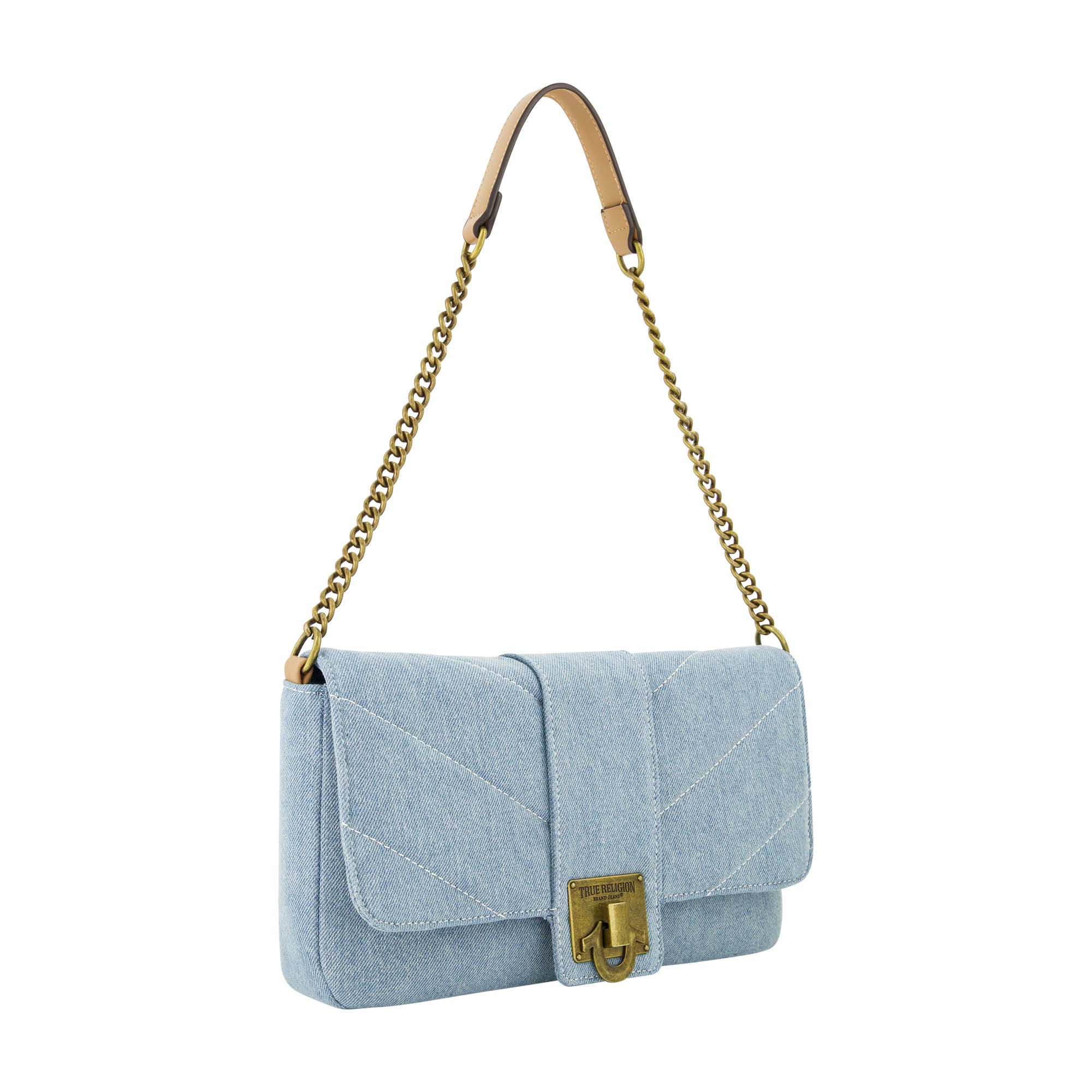 True Religion Denim Brass Hardware Flap, Alternate, color, Light Blue