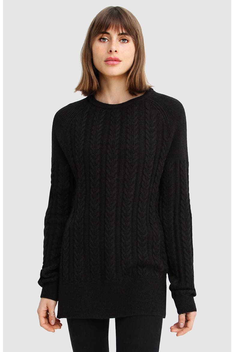 At Last Cable Knit Jumper with Slit, Alternate, color, Black