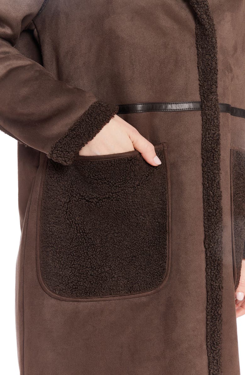 Frye Water Resistant Faux Shearling & Faux Leather Coat, Alternate, color, Brown