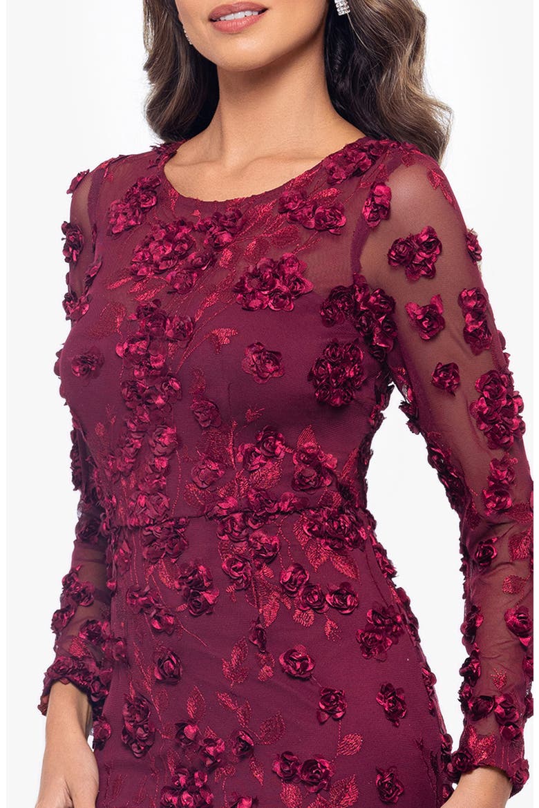Embroidered Floral Long Sleeve Gown, Alternate, color, GARNET