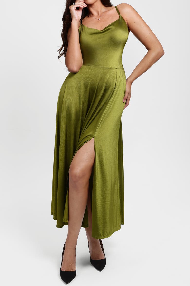 All-in-One Cowl Neck Fit & Flare Built-In Shapewear Maxi Dress, Alternate, color, Olive