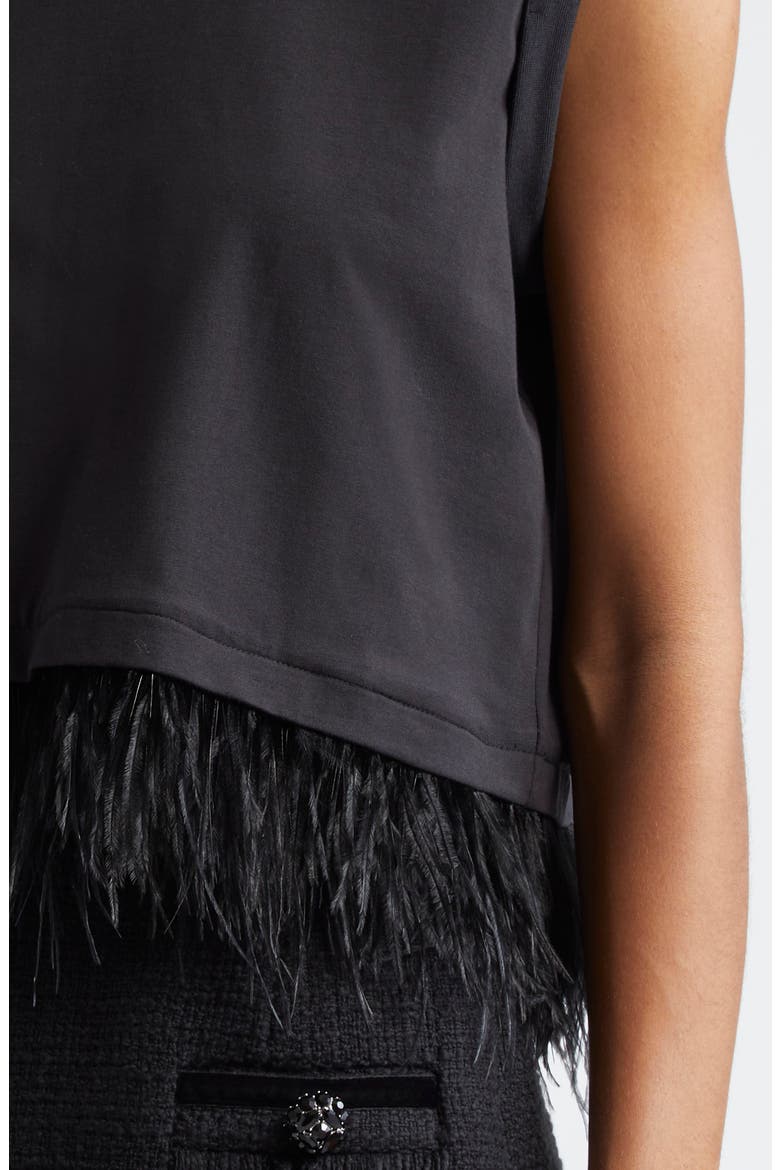 Feather Trim Crop Top, Alternate, color, BLACK