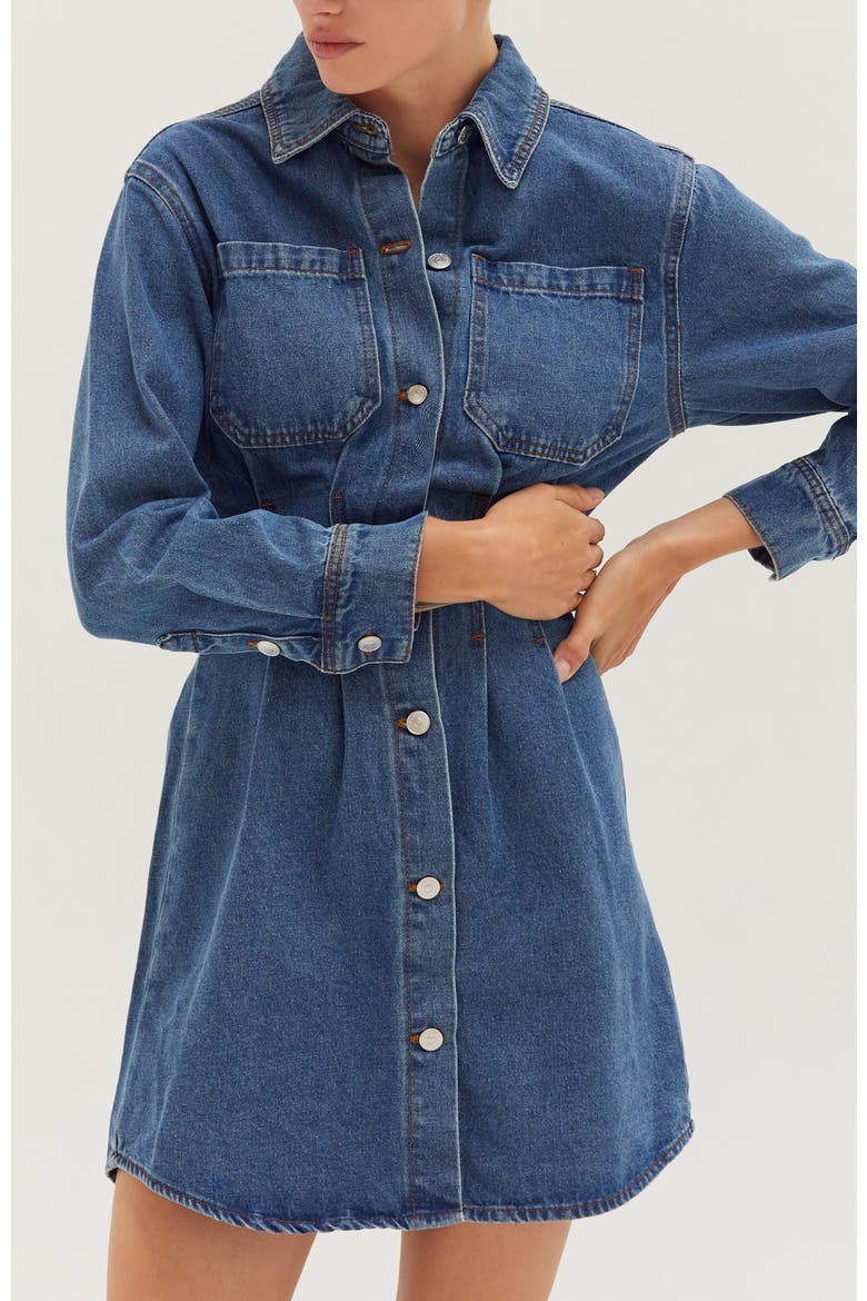 Denim Corset Waist Mini Dress, Alternate, color, Denim Blue
