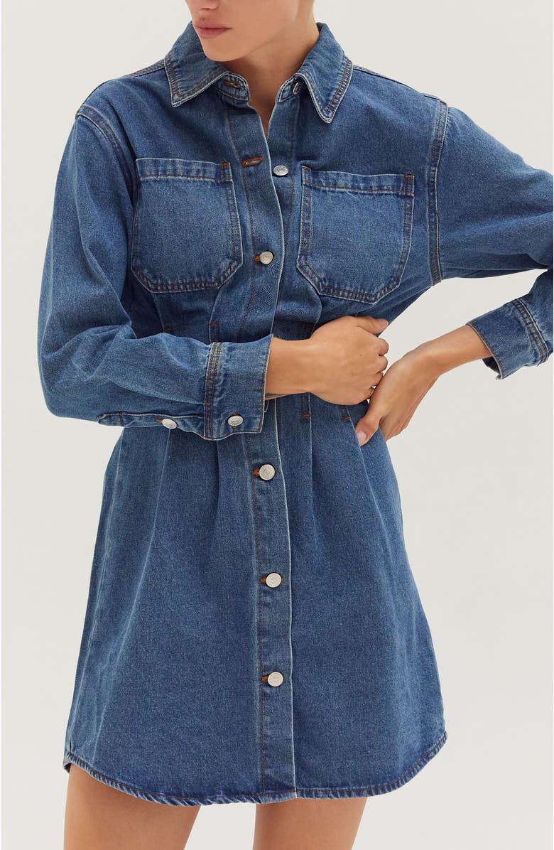 CRESCENT Denim Corset Waist Mini Dress, Alternate, color, Denim Blue