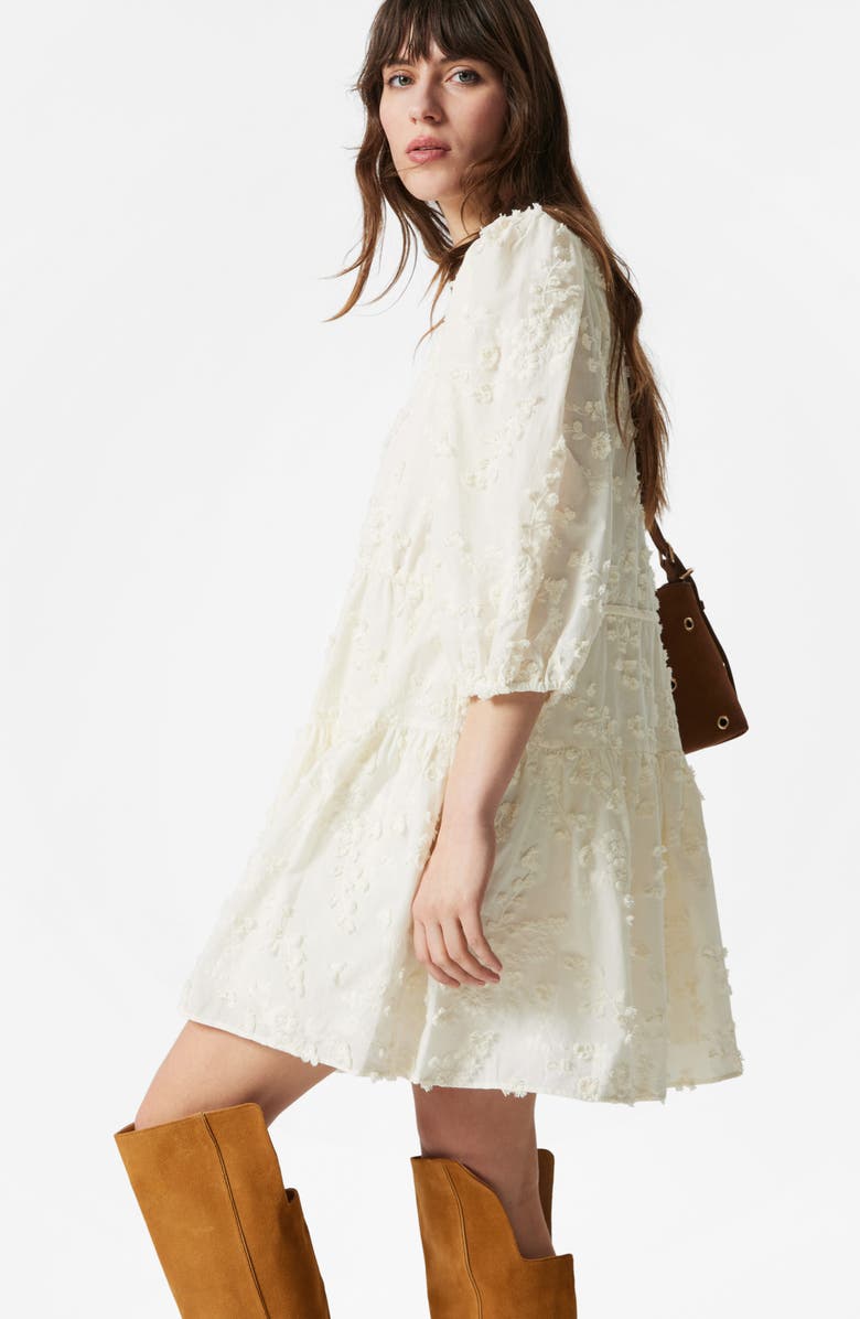 & Other Stories Embroidered Puff Sleeve Cotton Mini Sundress, Alternate, color, Cream Dusty Light
