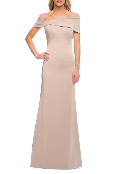 Simply Chic Off the Shoulder Jersey Gown