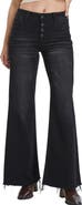 Bayeas Frayed Exposed Button Mid Rise Wide Leg Jeans