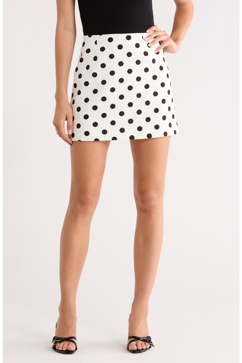 Polka Dot Linen Blend Miniskirt, Main, color, IVORY POLKA DOT
