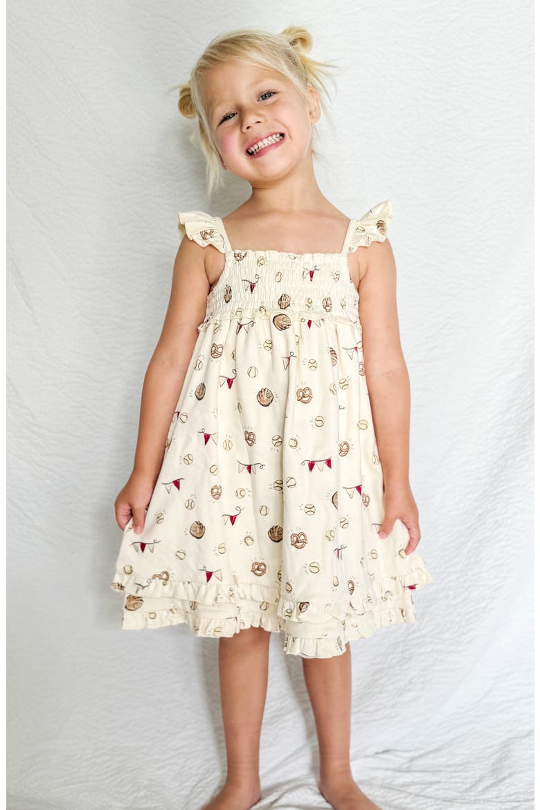 Smocked Organic Cotton Dress, Alternate, color, GAME DAY