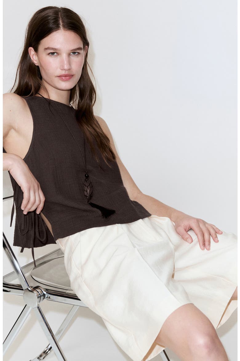 Side Tie Double Gauze Top, Alternate, color, CHOCOLATE