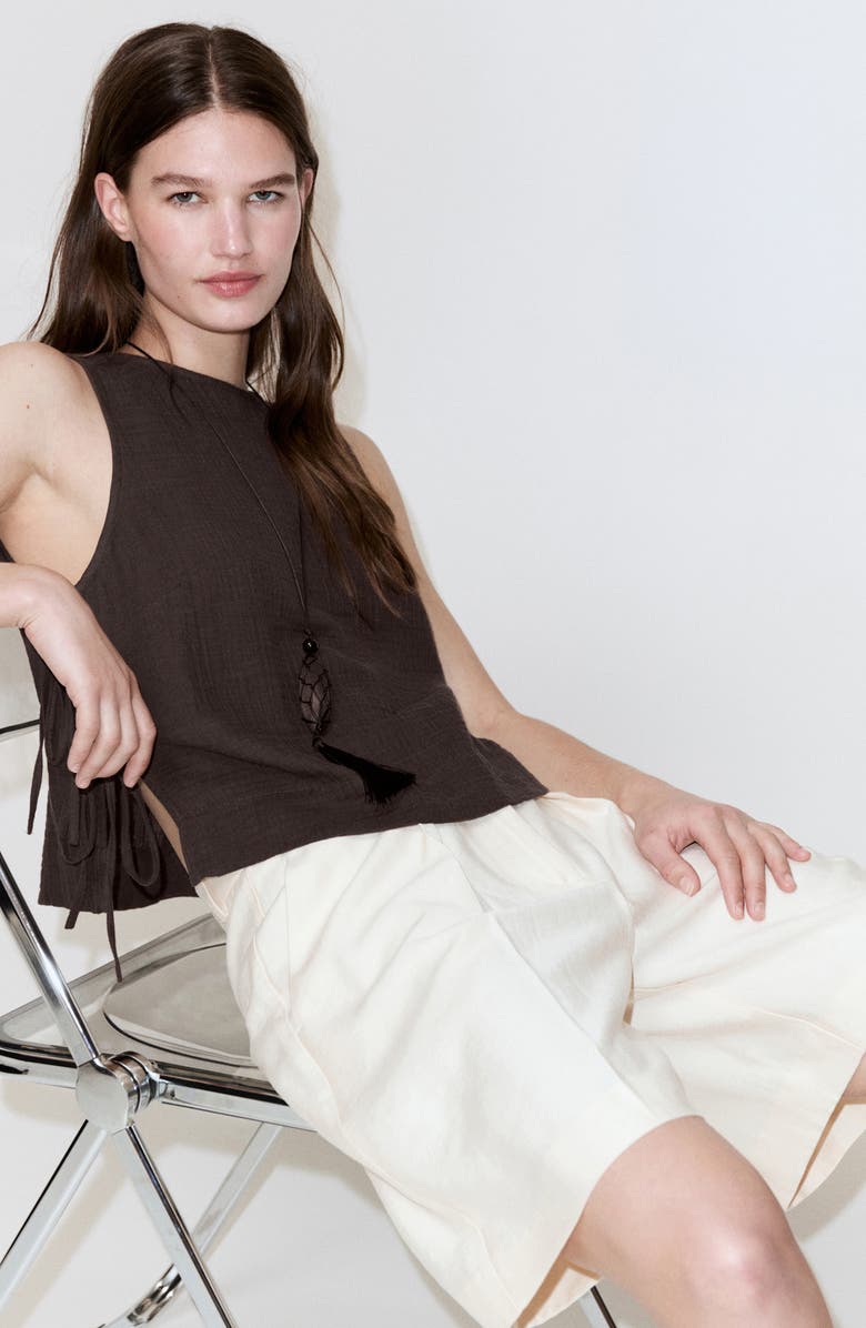 MANGO Side Tie Double Gauze Top, Alternate, color, Chocolate