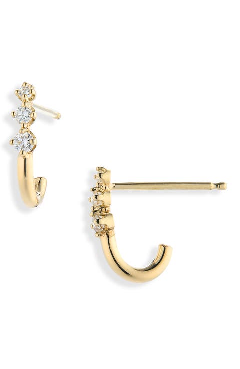 14K Gold Diamond J-Hook Stud Earrings