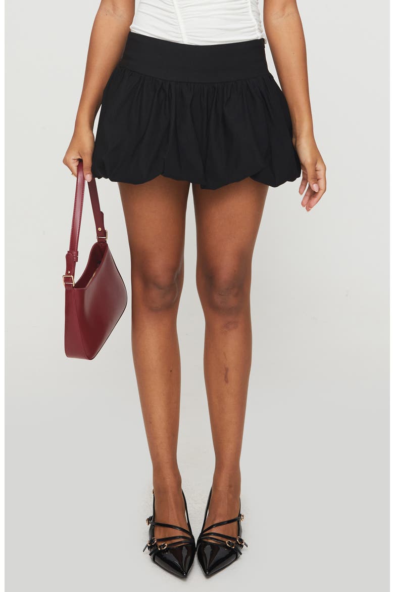 Mersale Bubble Hem Miniskirt, Main, color, BLACK