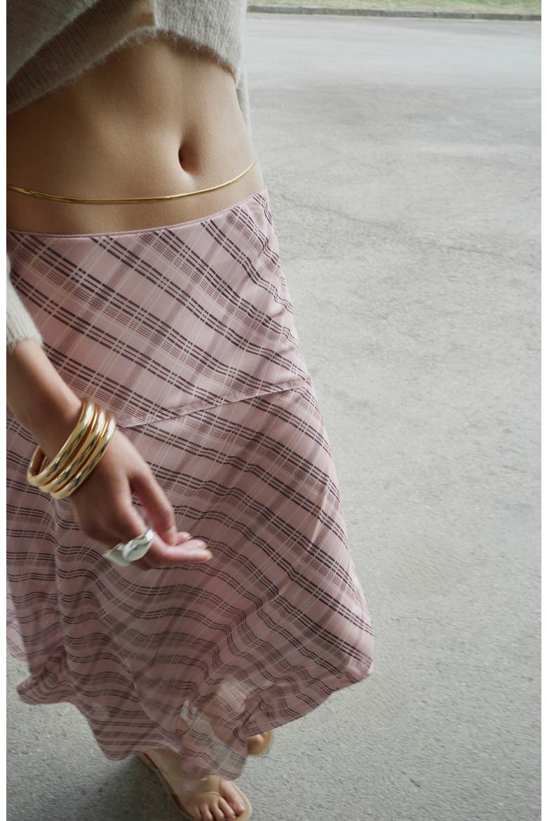 Checked Asymmetric Skirt, Alternate, color, PINK