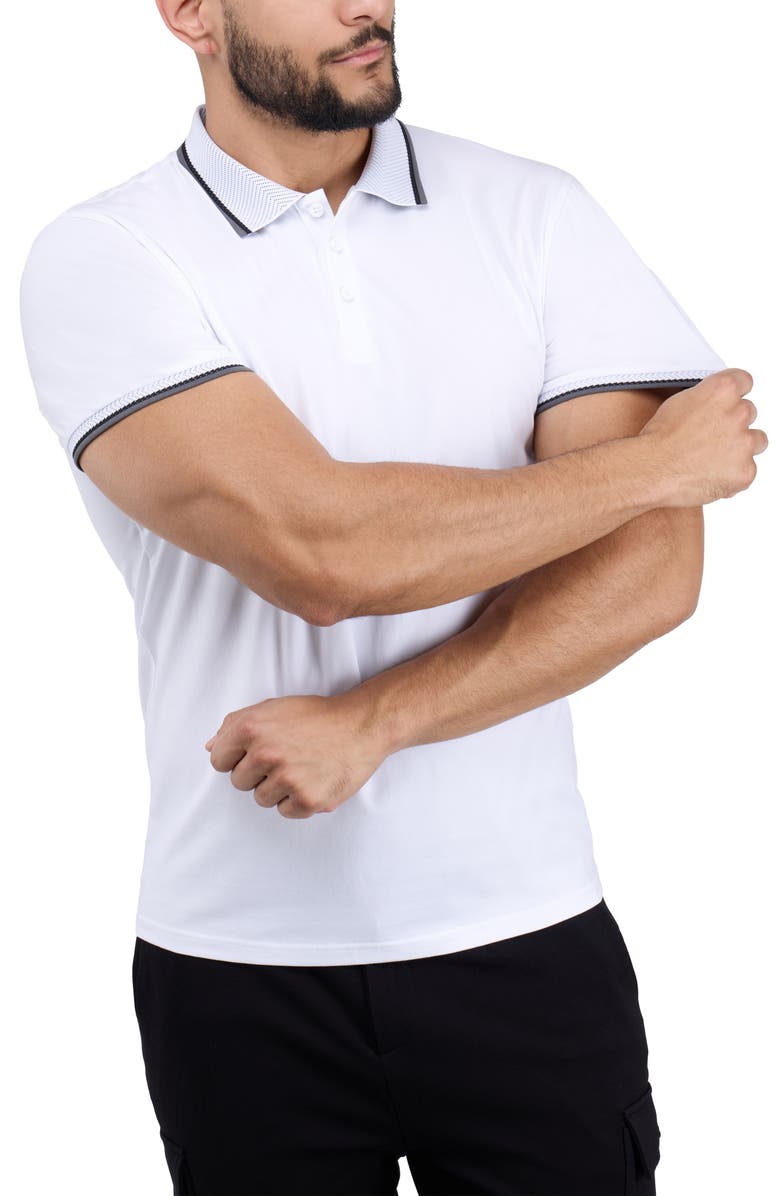 XRAY Texture Cotton Knit Polo, Alternate, color, White/ Light Heather Grey
