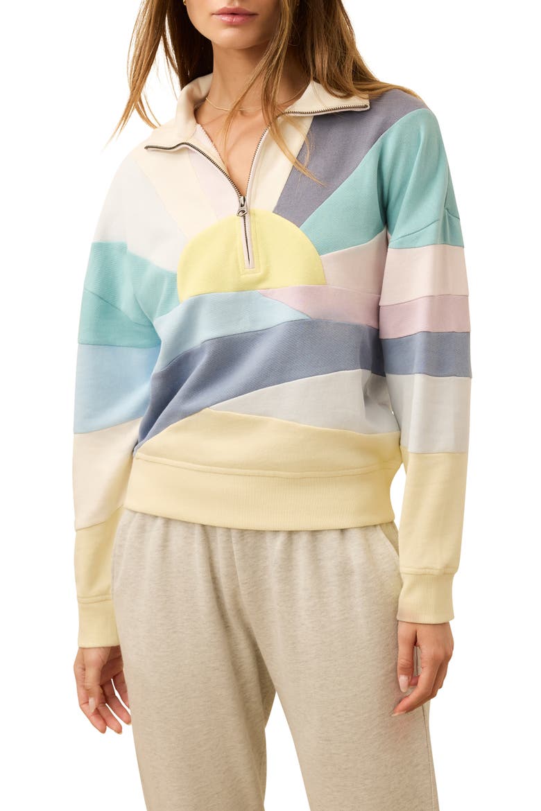 Soleil Quarter Zip Organic Cotton Terry Sweatshirt, Main, color, FADED TIDE SOLEIL