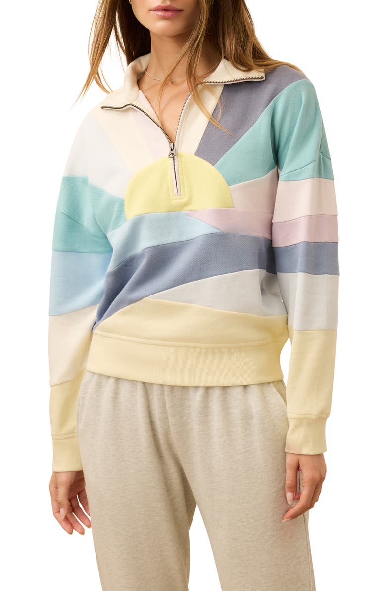 Faherty Soleil Quarter Zip Organic Cotton Terry Sweatshirt, Main, color, Faded Tide Soleil