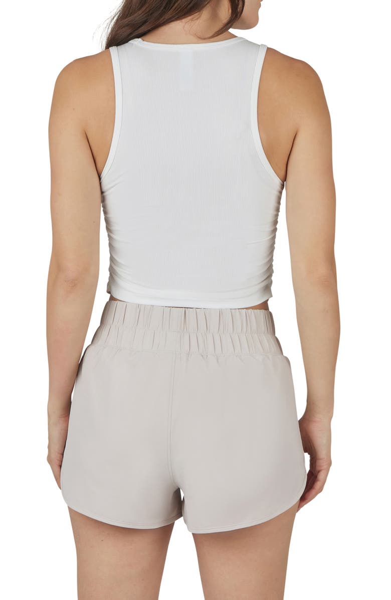 YOGALICIOUS Heavenly Phoebe Rib Knit Crop Tank & Hi-Rise Shorts 2-Piece Set, Alternate, color, Cloud Dancer-Mist Sand