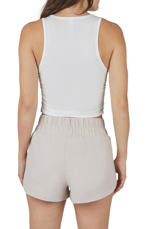 Yogalicious Heavenly Phoebe Rib Knit Crop Tank & Hi-rise Shorts 2-piece Set In Cloud Dancer-mist Sand