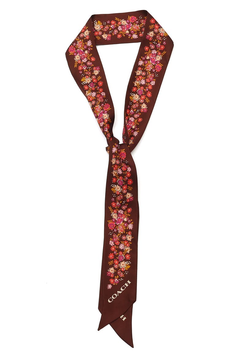 Posey Cluster Silk Scarf, Alternate, color, BROWN MULTI