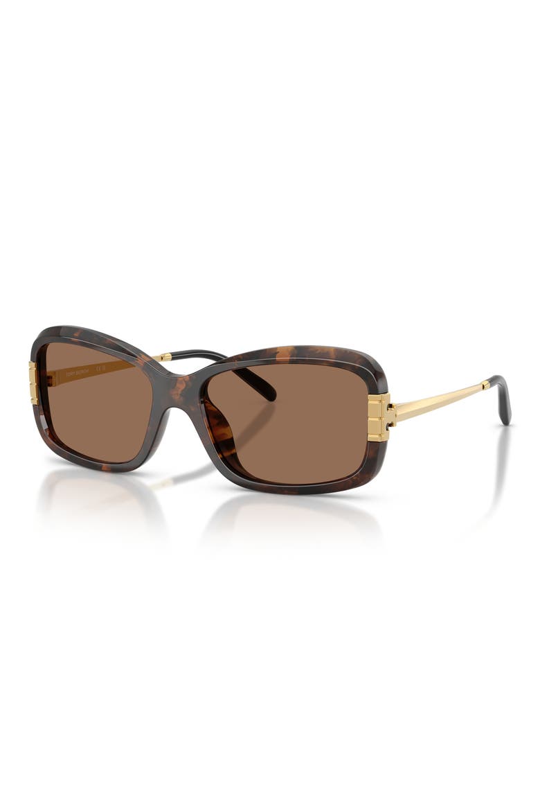 56mm Rectangular Sunglasses, Alternate, color, TORTOISE / DARK BROWN