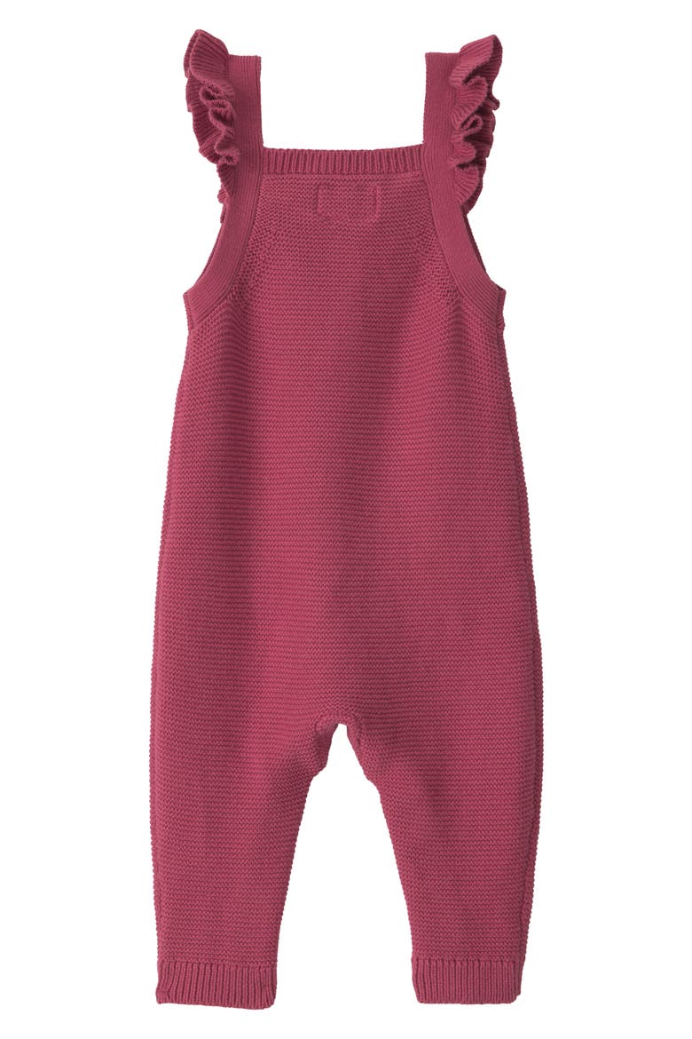 Kids' Ruffled Strap Garter Stitch Organic Cotton Jumpsuit, Alternate, color, MAROON