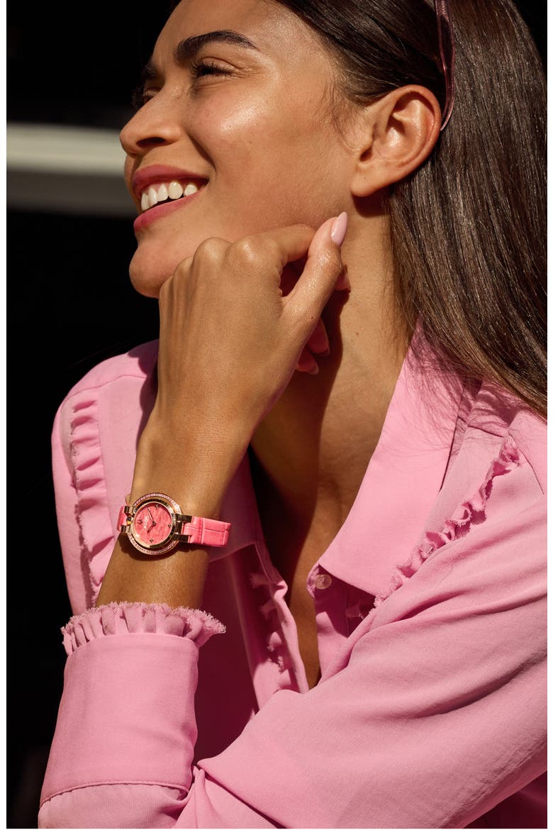 Rubaiyat Sapphire Leather Strap Watch, 30mm, Alternate, color, ROSE GOLD-TONE